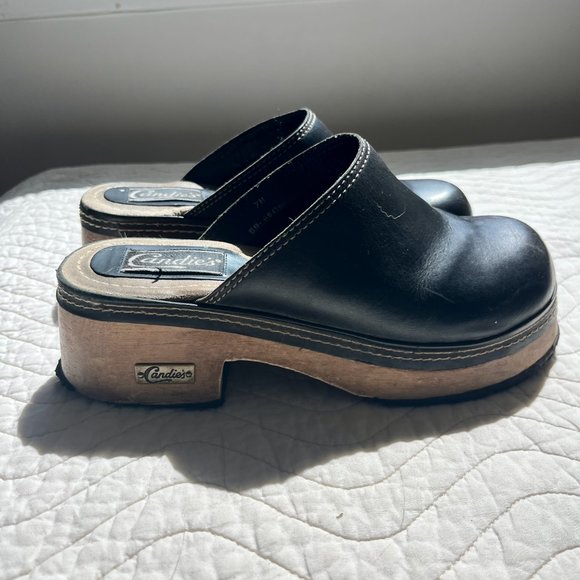 Vintage 90s Candie’s Platform Clogs - Black Leather - Size 7 - Picture 4 of 9